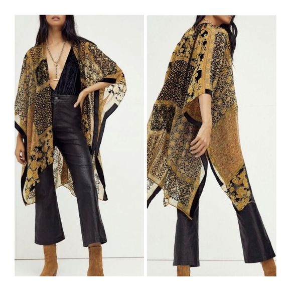 New 
Free People Beguiled Patchwork Kimono Jacket one size 
Velvet Burno… - Picture 1 of 11